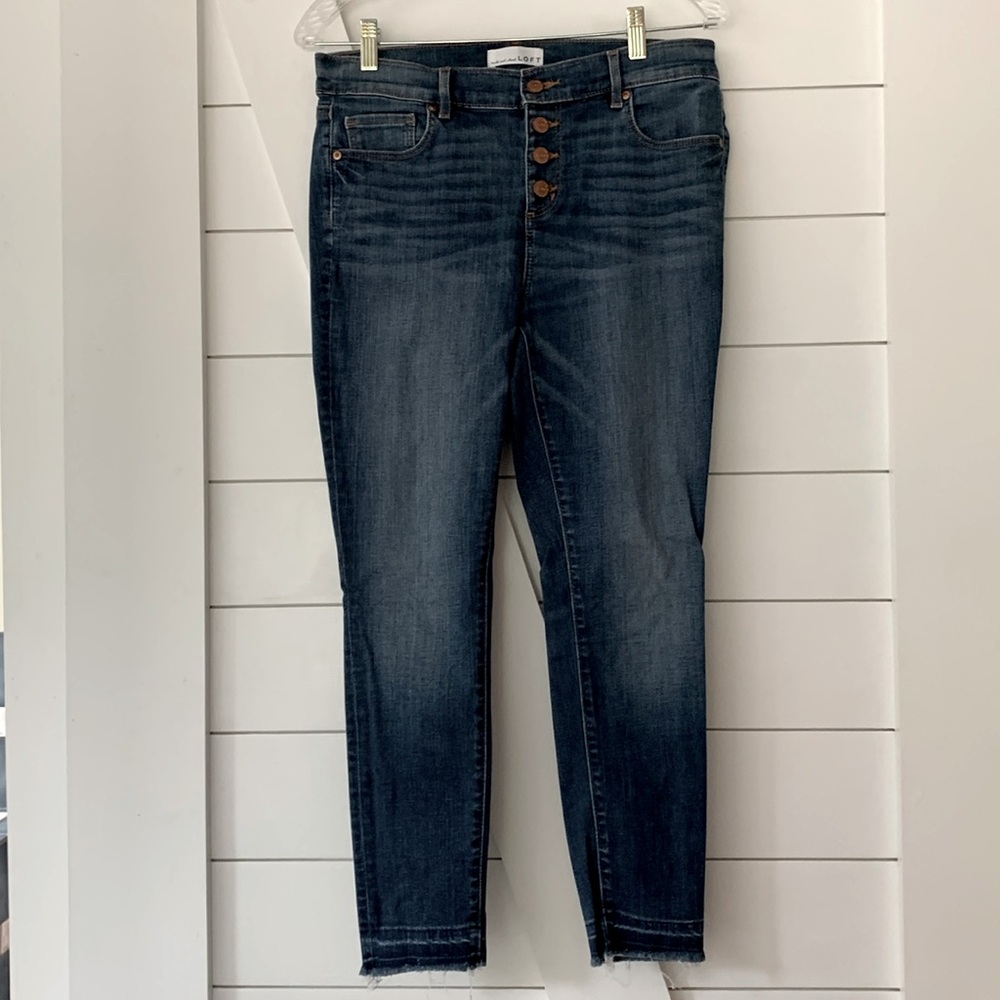 Women’s loft button fly  jeans with raw hem